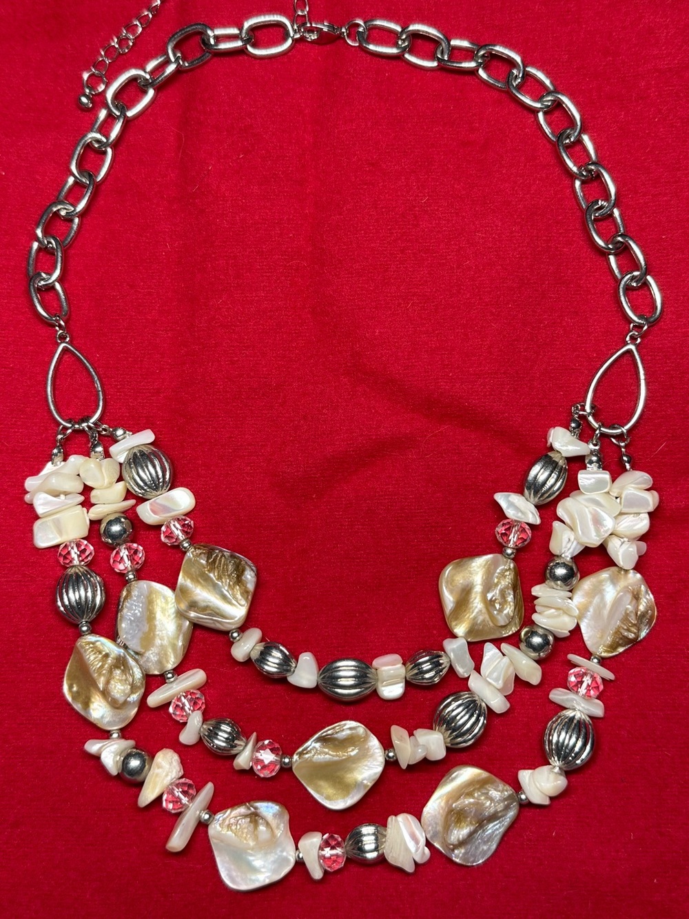 Multi-Strand Pearl Chip & Shell Necklace - White & Silver Tone